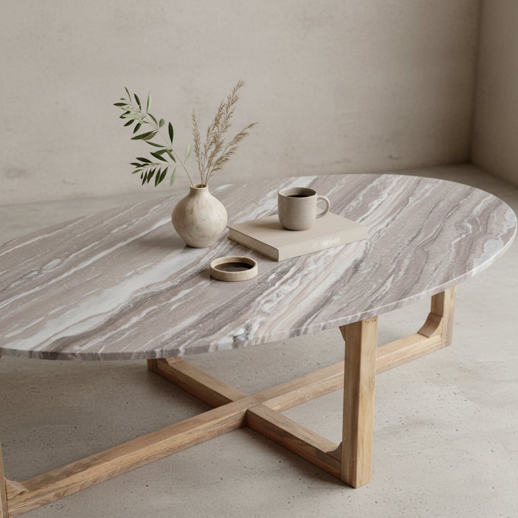 Raw Materials Ovaler Marmor-Couchtisch Fantasy-Braun 120x60x38cm