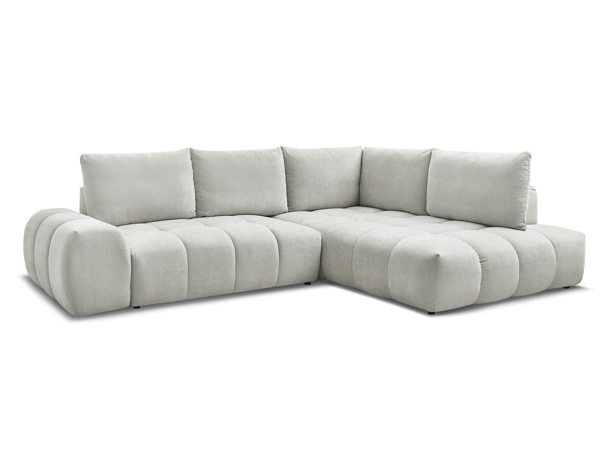 Bobochic Everest Ecksofa mit Schlaffunktion und Bettkasten 320 × 212 cm, 5 Kissen Strukturstoff Hellgrau Ecke rechts