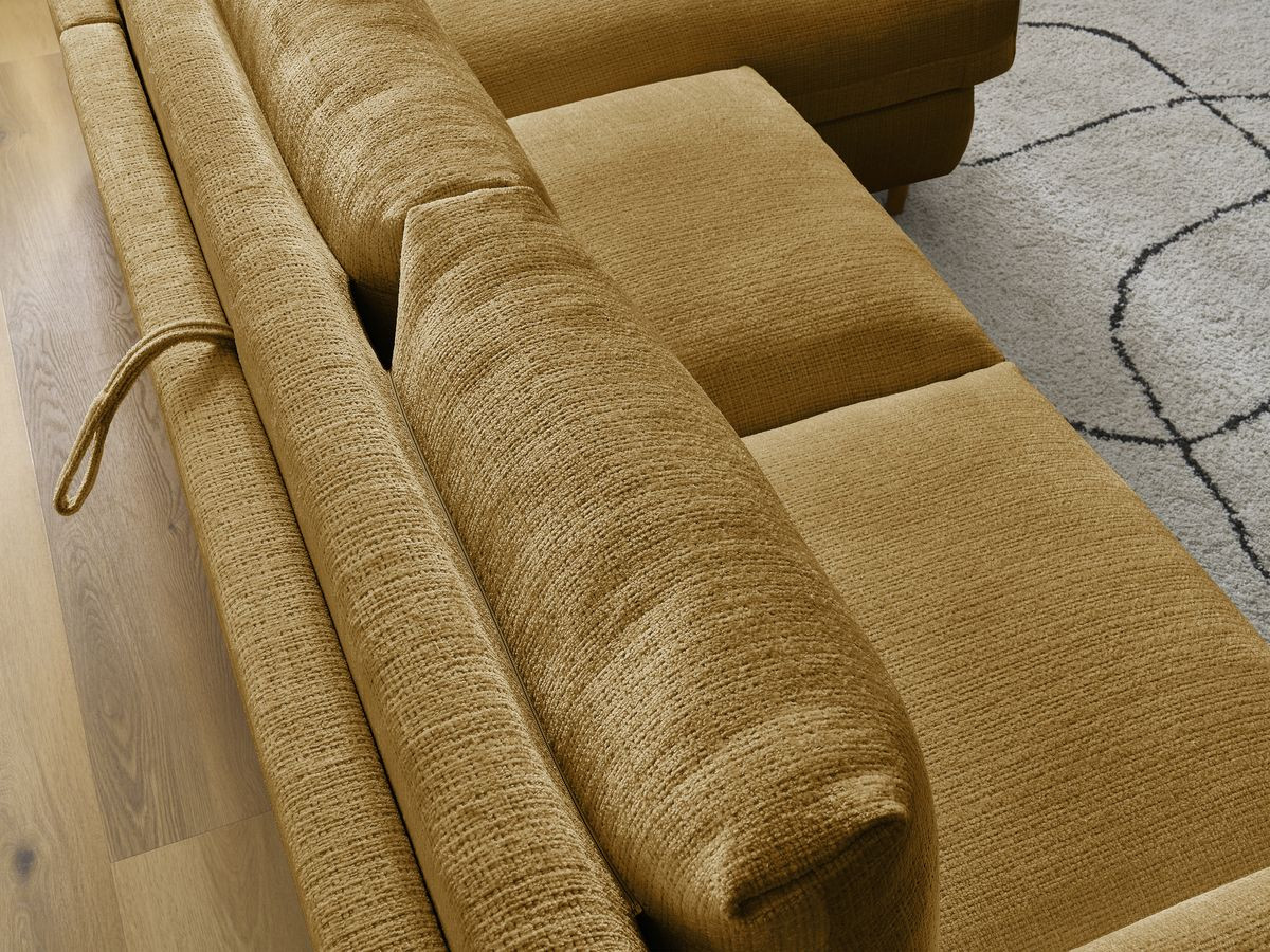 Bobochic Cocoone Ecksofa mit Schlaffunktion und Bettkasten Strukturstoff Gelb, Liegefläche 140 × 200 cm