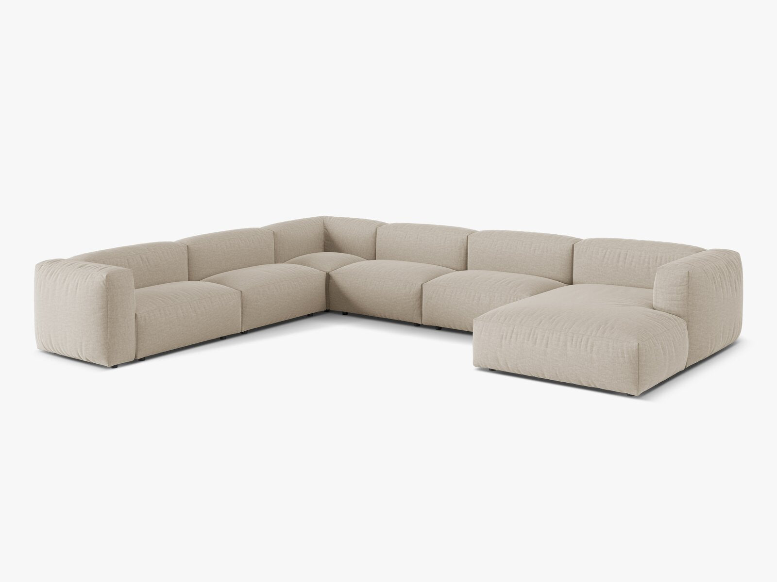 Micadoni modulares Ecksofa XL Martina 6-Sitzer Links Strukturierter Stoff Boston Helles Beige