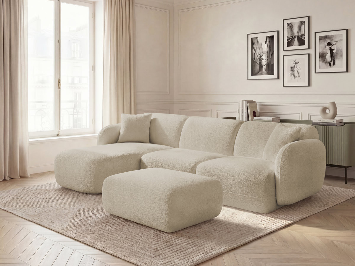 Bobochic Anda Ecksofa mit Pouf 292 × 163 cm Chenille Beige Ecke links