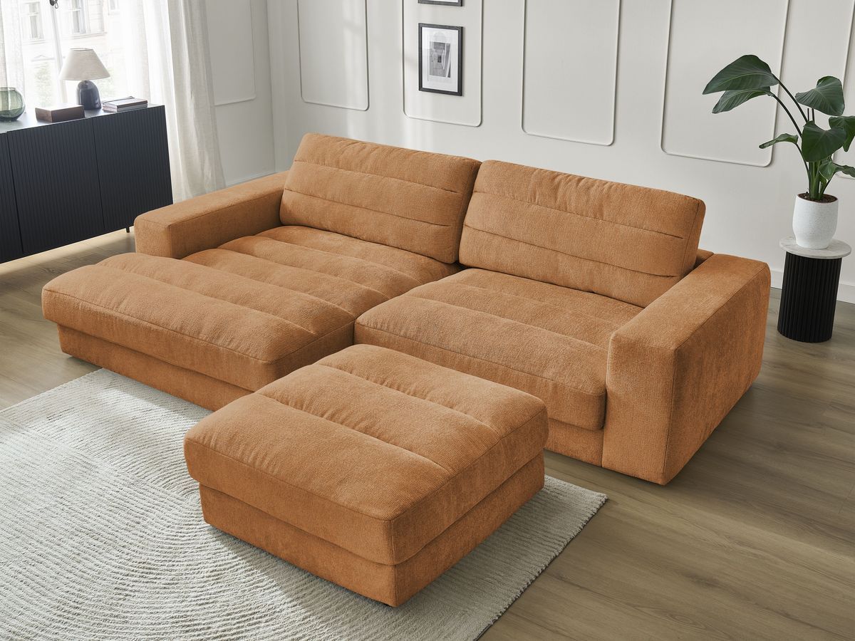 Bobochic Sierra Ecksofa mit Pouf Strukturstoff Orange Ecke links