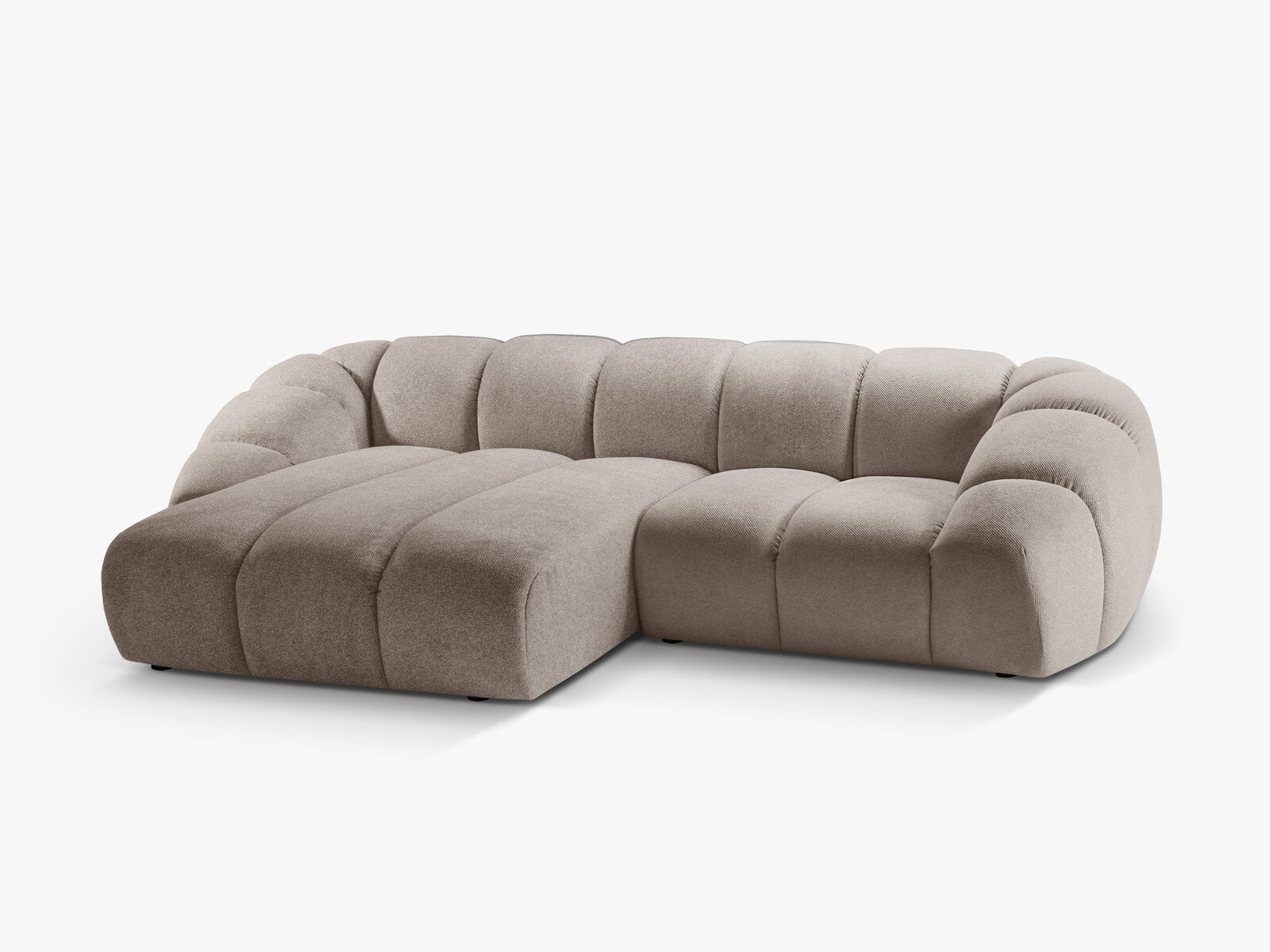 Micadoni Ecksofa Diana 3-Sitzer Links Strukturierter Samt Bubble Dunkelbeige