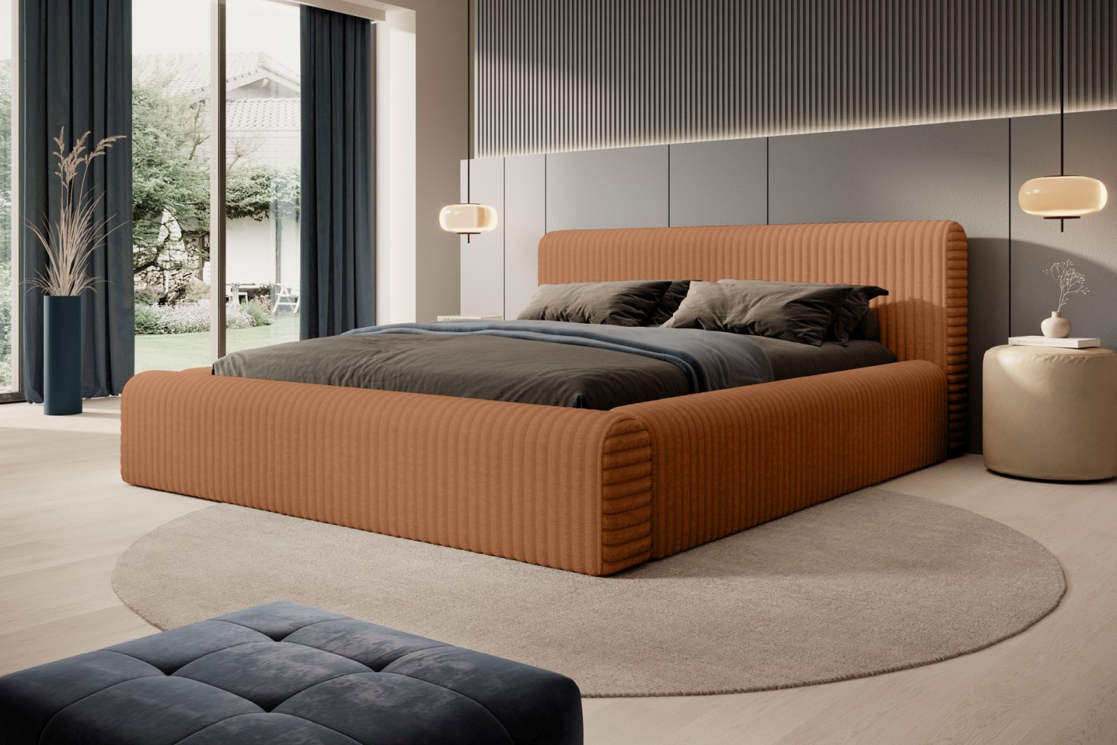 Polsterbett Miloa Softcord mit Fellstruktur 140x200 mit Holzrahmen Vito 44
