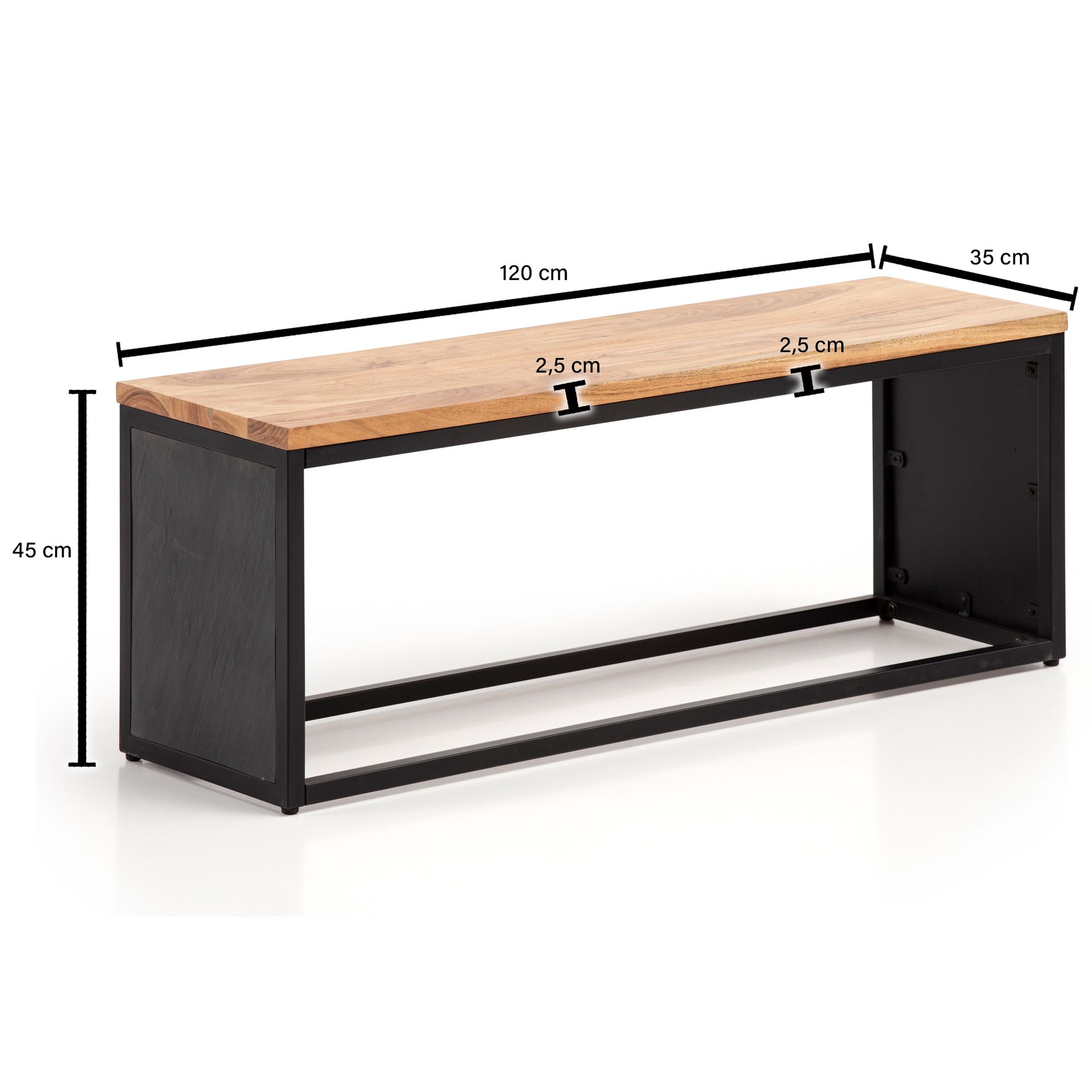Sitzbank Brattvag Akazie Massivholz Schwarz 120 × 35 × 45 cm