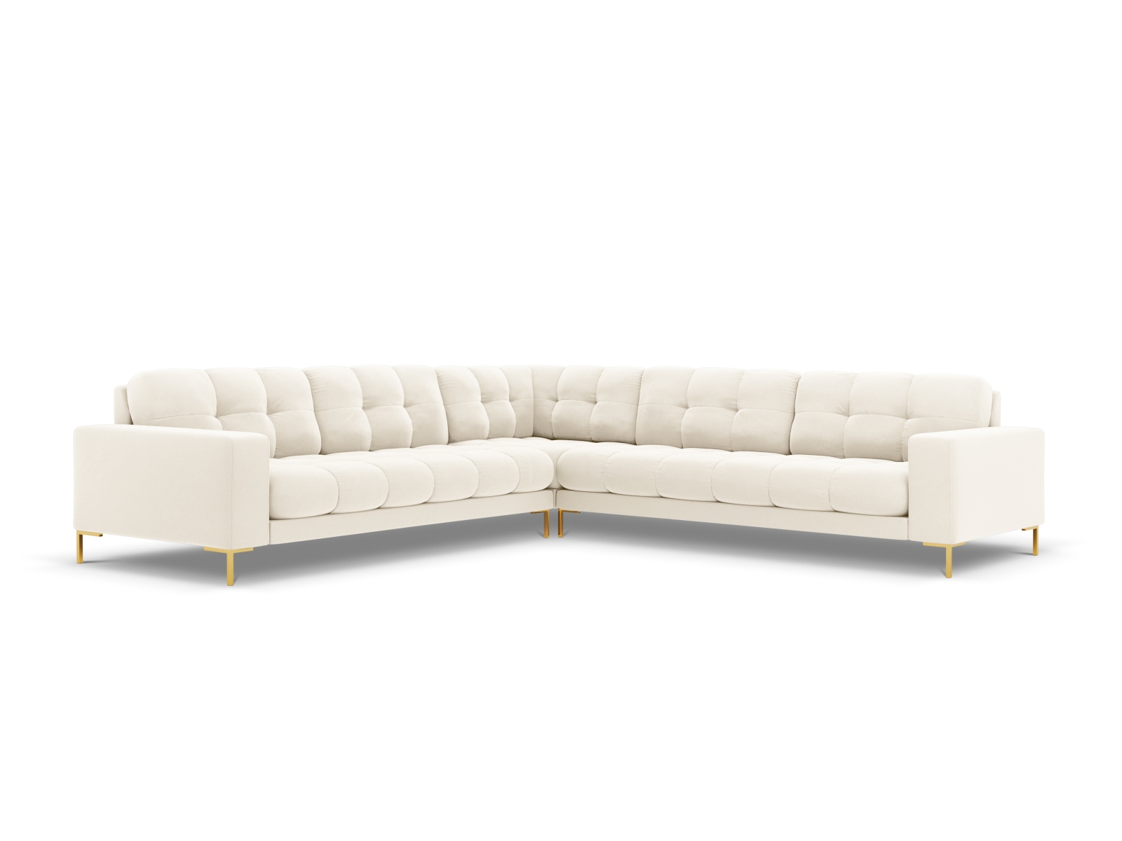 Cosmopolitan Design Symmetrisches Ecksofa Bali 6-Sitzer Samt Bluvel Helles Beige Beine Gold