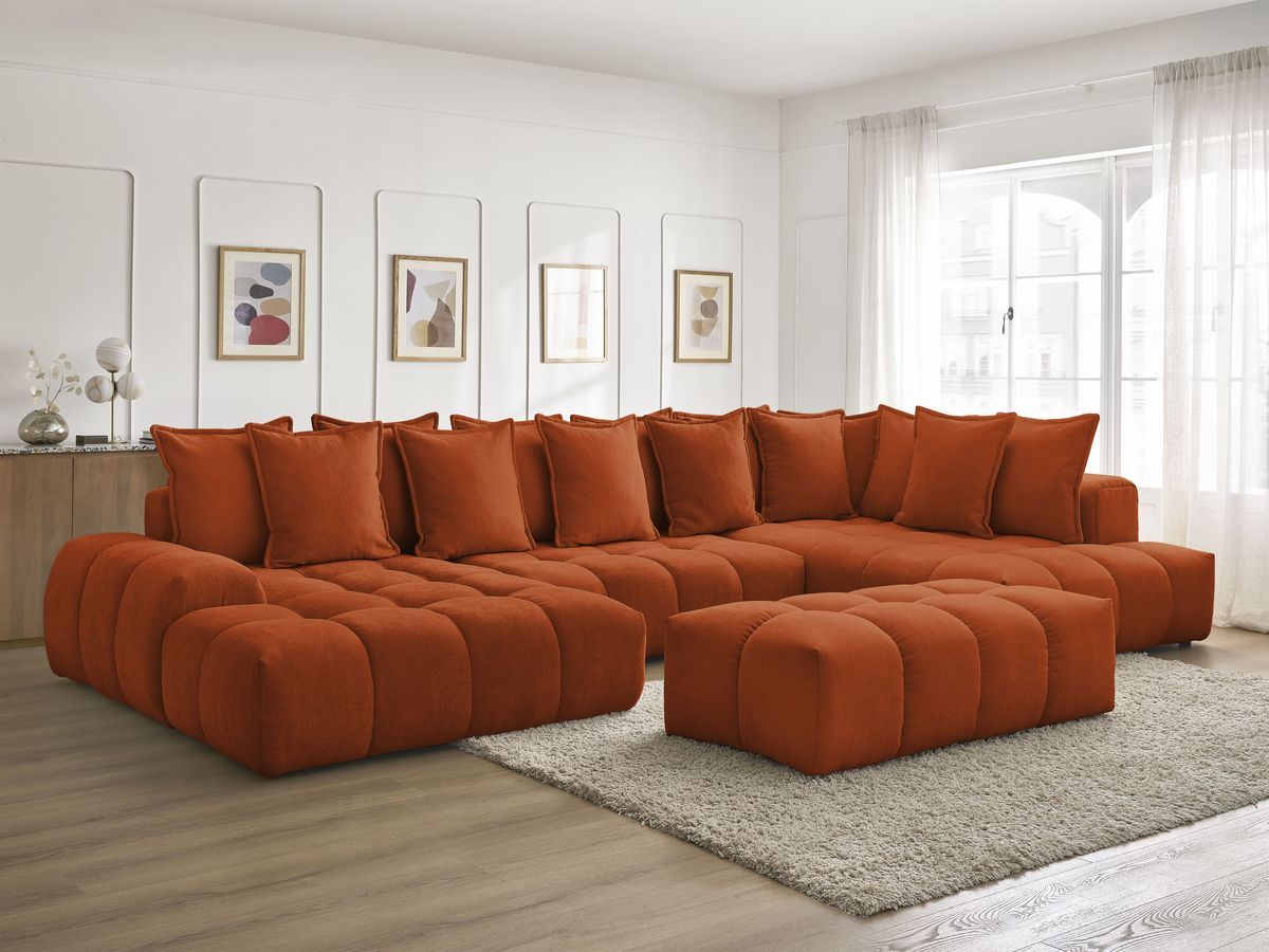 Bobochic Everest Wohnlandschaft mit Pouf, 14 Kissen Strukturstoff Orange Ecke links