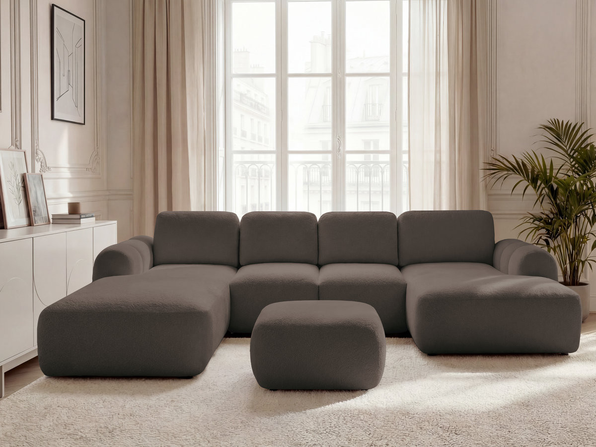 Bobochic Montaigne Wohnlandschaft mit Pouf Bouclé-Stoff Braun Ecke rechts
