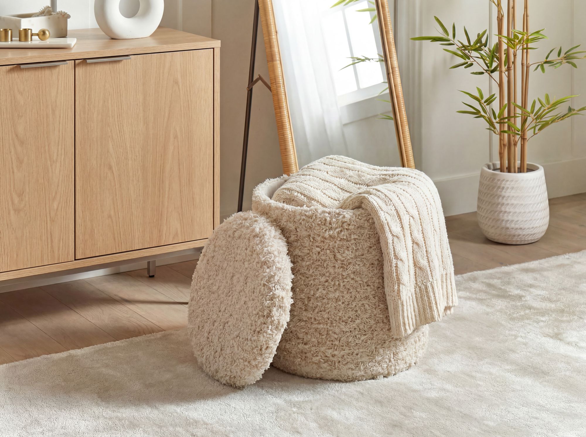 Sitzhocker Varaldsoy Stoff Beige Ø 40 cm
