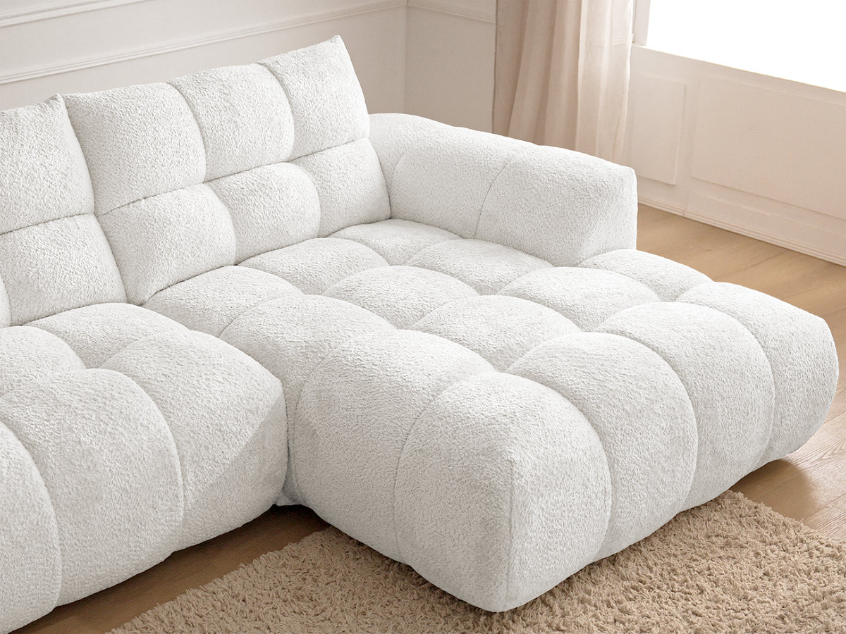 Bobochic Jaya Ecksofa mit Pouf Chenille Weiß Ecke rechts