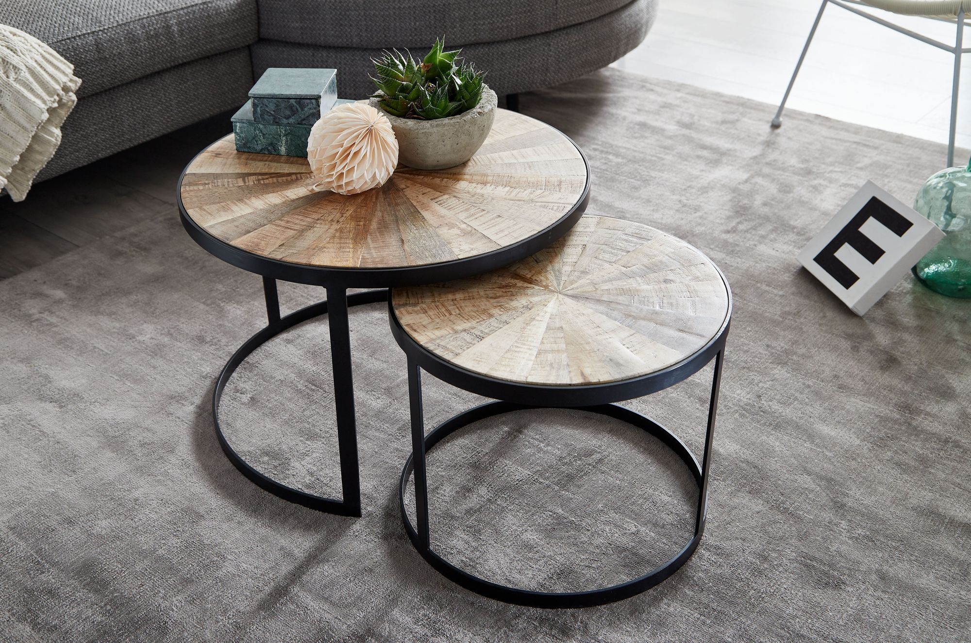 Satztisch 2er-Set Toftir Mango Massivholz Ø 60 cm