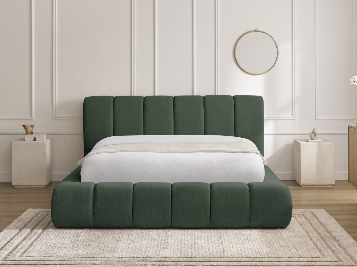 Bobochic Denali Polsterbett mit Bettkasten Stoff Grün, Liegefläche 140 × 190 cm