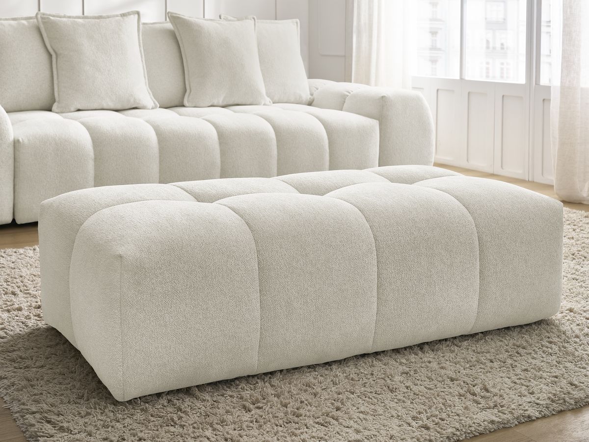 Bobochic Everest Sofa 3-Sitzer mit Pouf, 5 Kissen Melange-Stoff Weiß