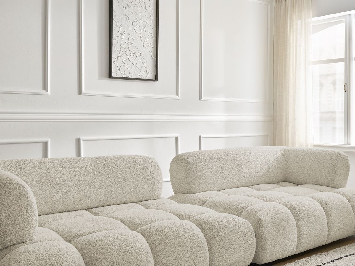 Bobochic Alya Sofa 4-Sitzer mit Pouf Bouclé-Stoff Beige