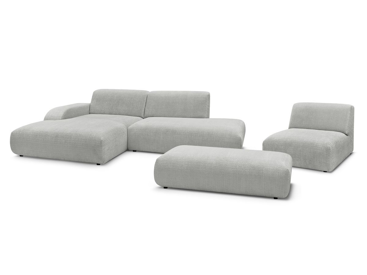 Bobochic Sirius Ecksofa mit Pouf 405 × 170 cm Strukturstoff Hellgrau Ecke links