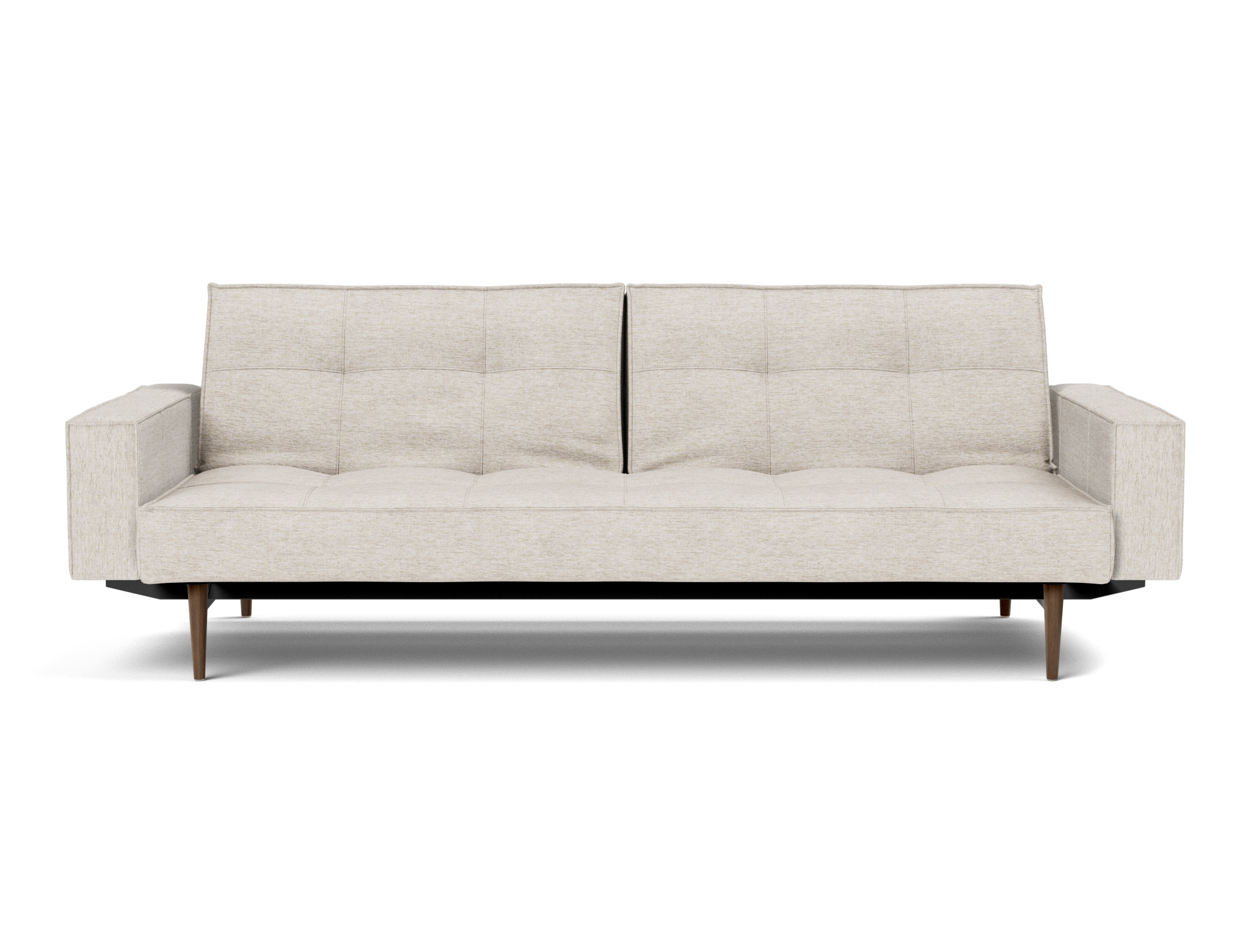 Schlafsofa Splitback mit Armlehnen Chenille Yuveno 470-Natural Beine Styletto Eiche dunkel