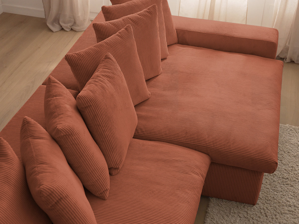 Bobochic Enore Ecksofa 330 × 157 cm Cordsamt Orange Ecke rechts