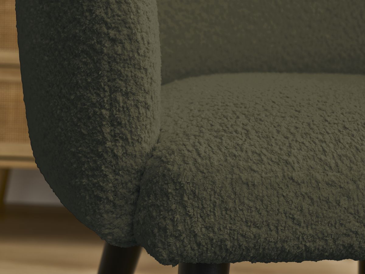 Bobochic Sophie Esszimmerstuhl mit skandinavischen Beinen, schwarz Bouclé-Stoff Grün