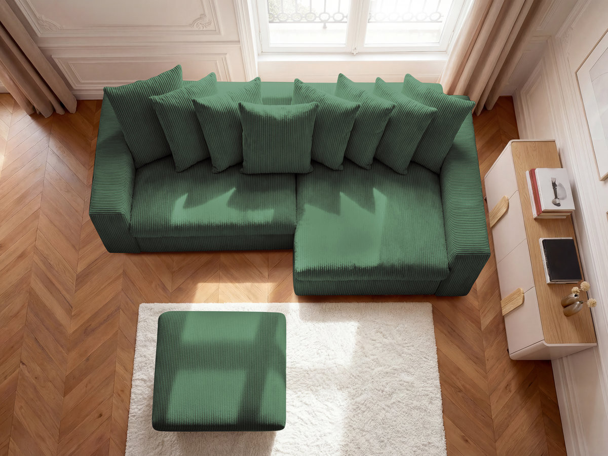 Bobochic Enore Ecksofa mit Pouf Cordsamt Dunkelgrün Ecke rechts