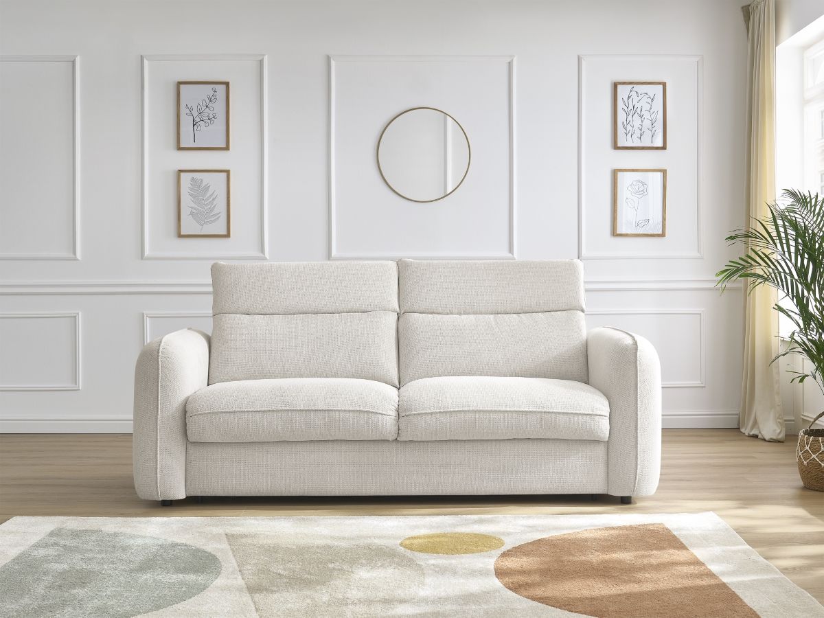 Bobochic Achille Schlafsofa 3-Sitzer Melange-Stoff Weiß, Liegefläche 160 × 200 cm