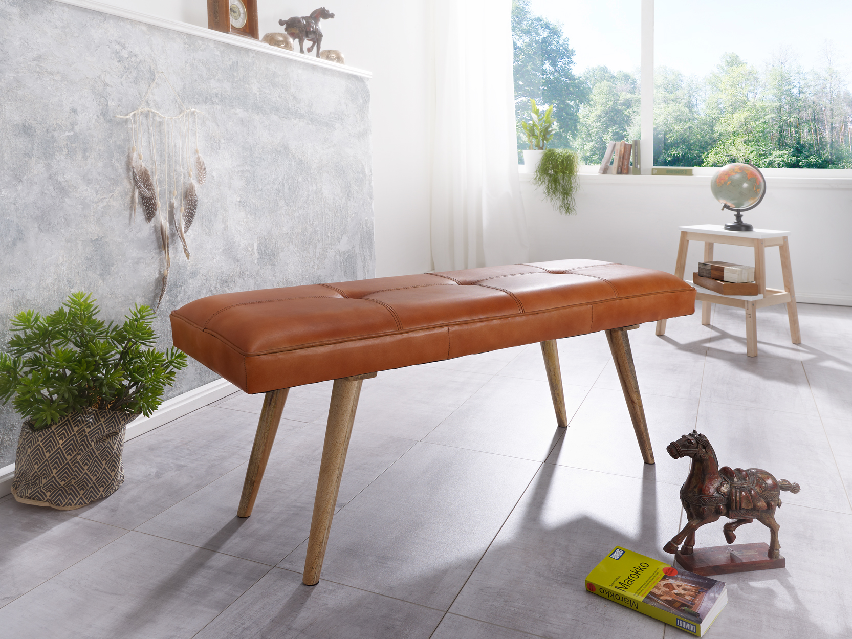 Sitzbank Akureyri Echtleder Braun 117 × 38 × 51 cm