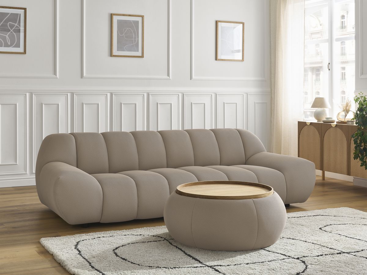 Bobochic Hayden Sofa 3-Sitzer mit Pouf 256 × 107 cm Mesh-Stoff Taupe