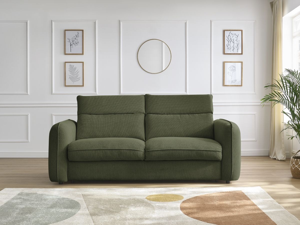 Bobochic Achille Schlafsofa 3-Sitzer Melange-Stoff Grün, Liegefläche 160 × 200 cm