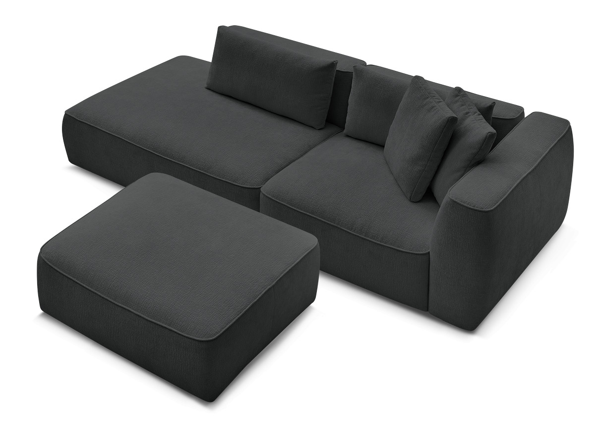 Bobochic Leopold Sofa 4-Sitzer mit Pouf Strukturstoff Schwarz Armlehne rechts