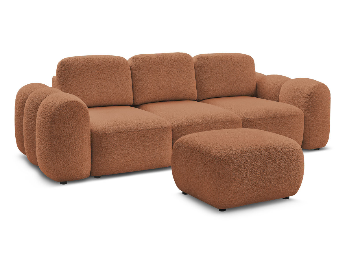 Bobochic Montaigne Schlafsofa 3-Sitzer mit Bettkasten und Pouf Bouclé-Stoff Orange