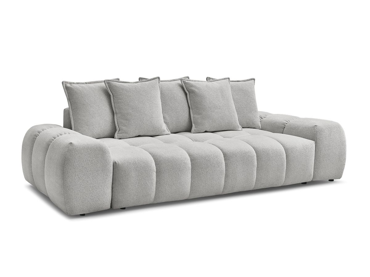 Bobochic Everest Schlafsofa 3-Sitzer mit Bettkasten, 5 Kissen Melange-Stoff Hellgrau