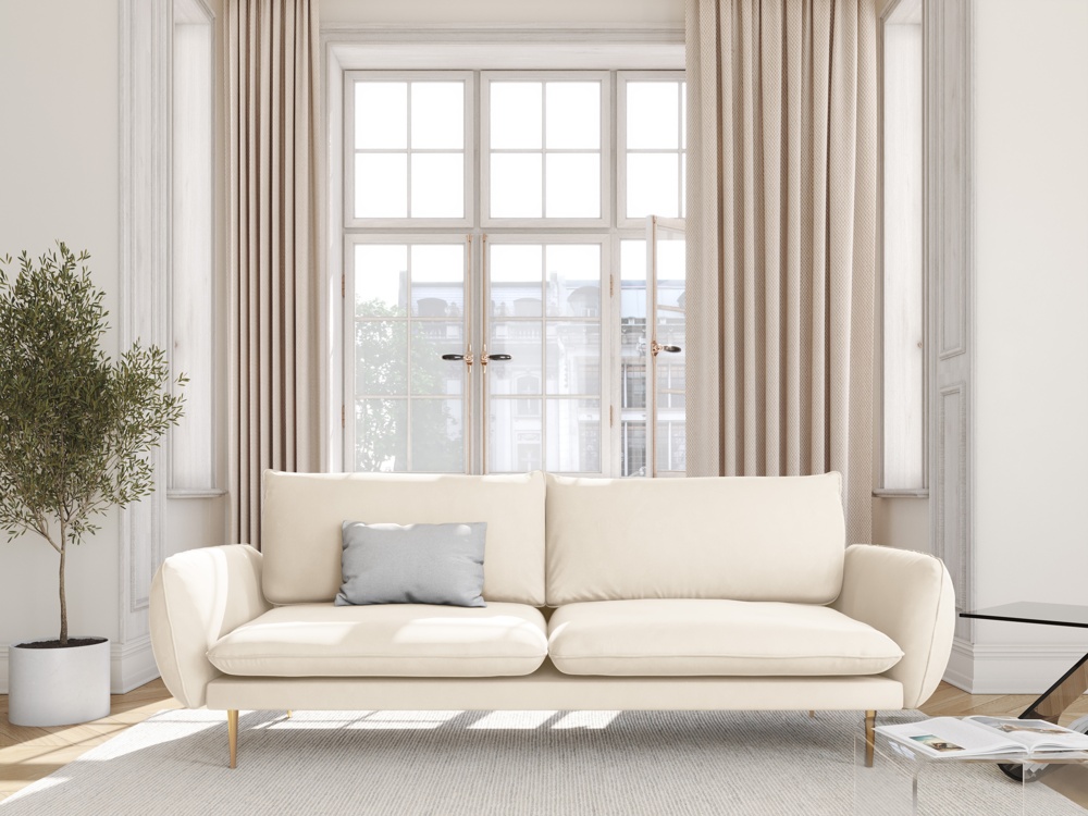 Cosmopolitan Design Sofa Vienna 3-Sitzer Samt Bluvel Helles Beige Beine Gold