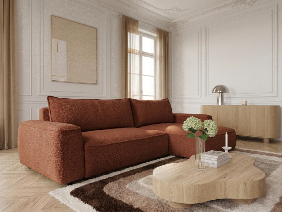 Bobochic Honore Ecksofa mit Schlaffunktion und Bettkasten Chenille Orange