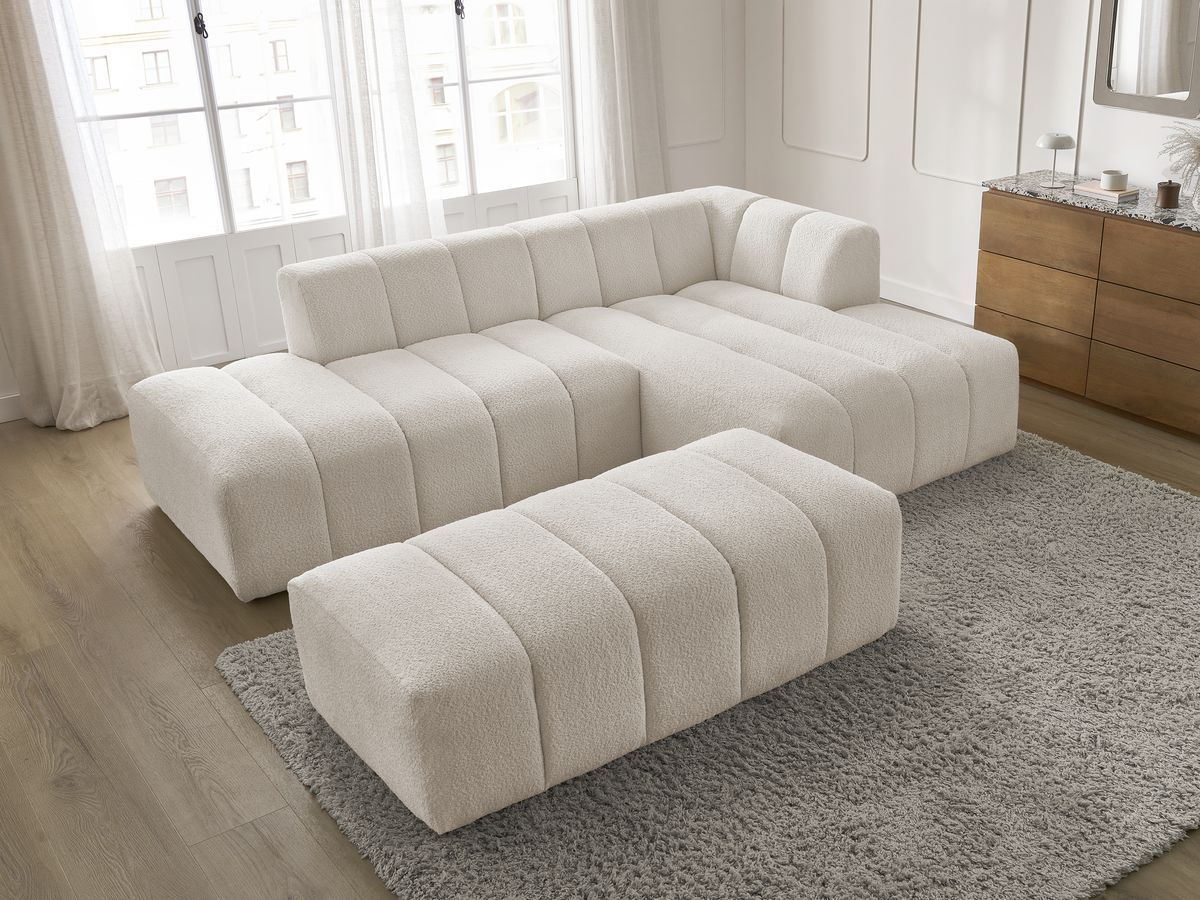 Bobochic Annecy Ecksofa mit Pouf Bouclé-Stoff Weiß Ecke rechts