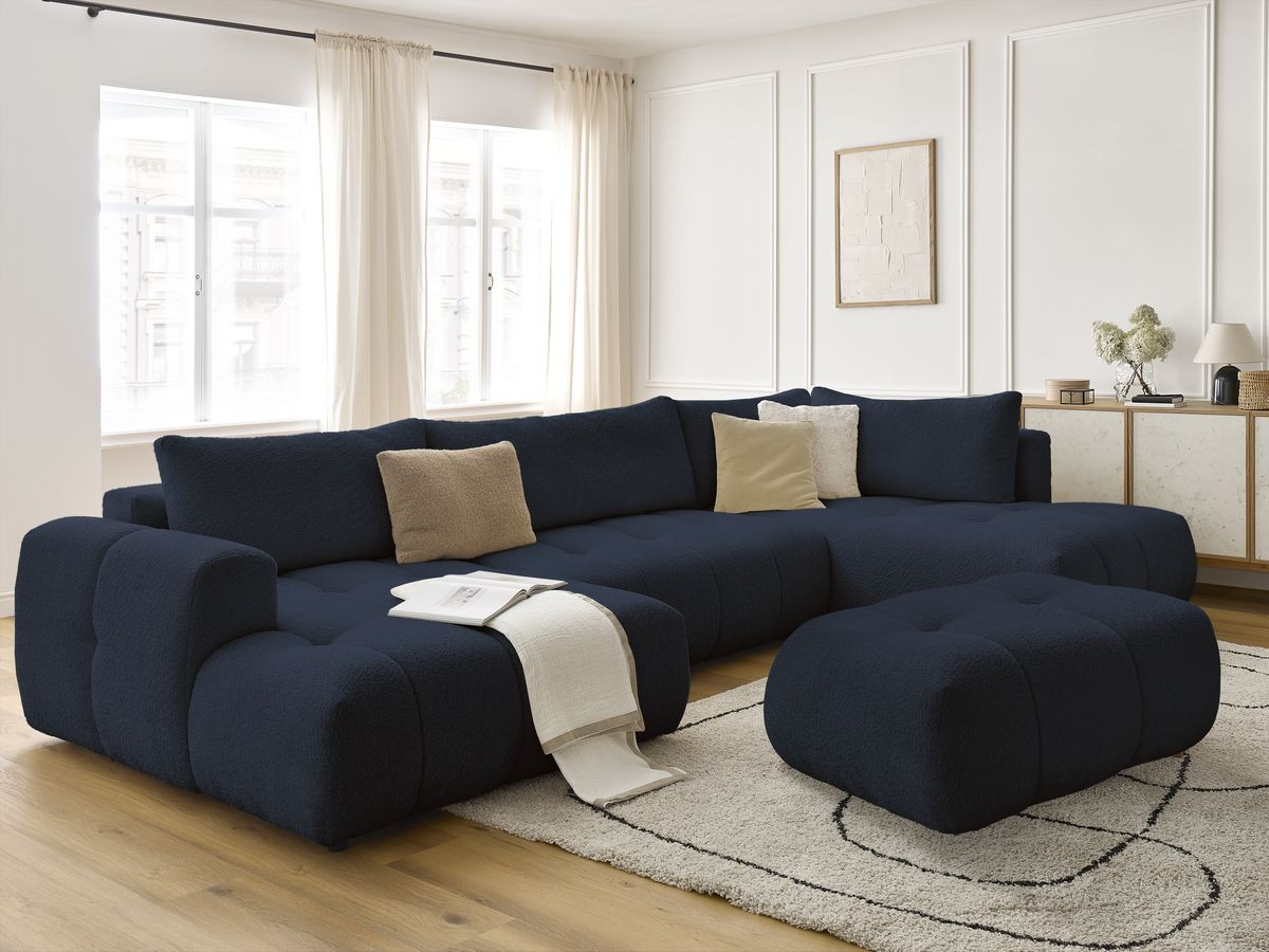 Bobochic Fuji Wohnlandschaft mit Pouf Bouclé-Stoff Dunkelblau Ecke links