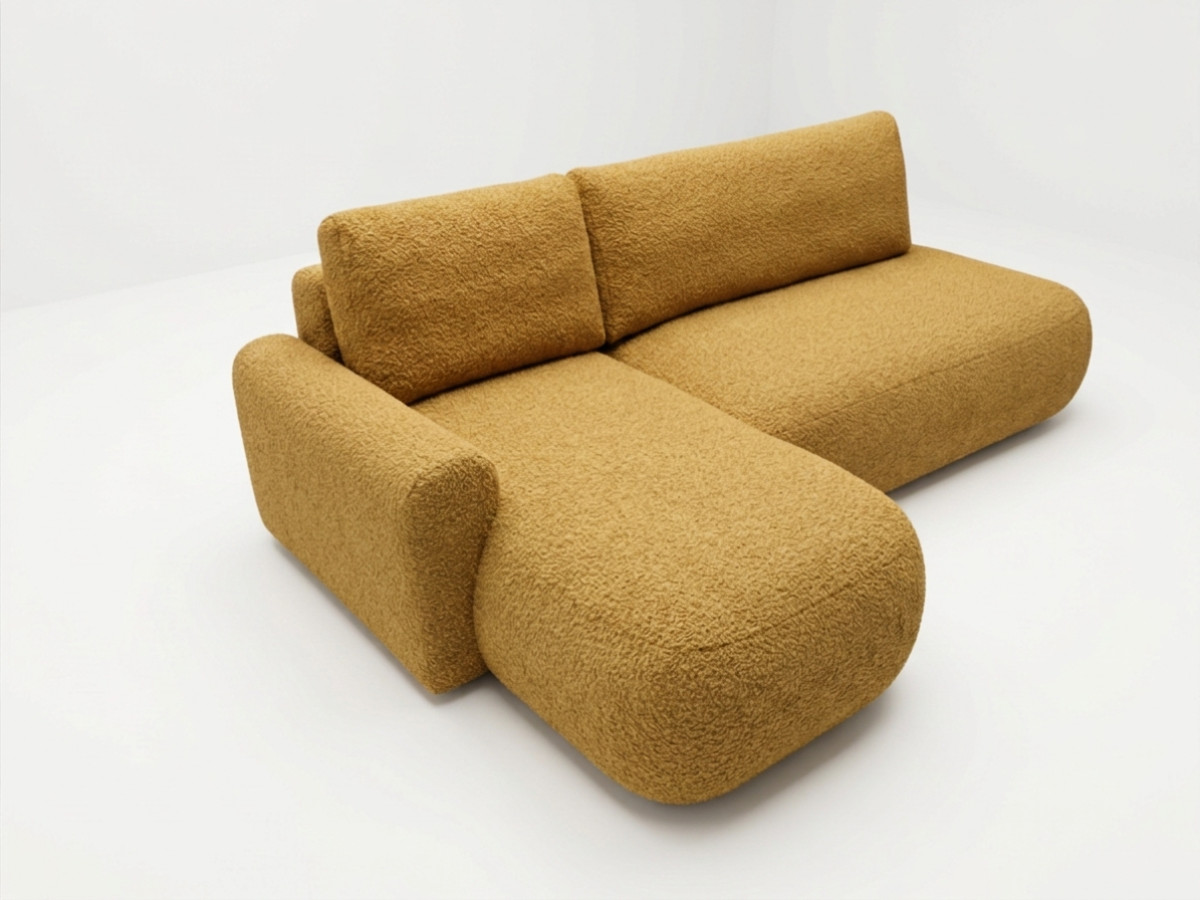 Bobochic Tango Ecksofa mit Schlaffunktion und Bettkasten Bouclé-Stoff Gelb Ecke links