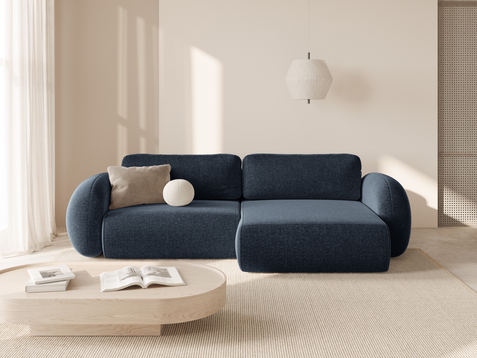 Cosmopolitan Design Wendbares Ecksofa Tonale 4-Sitzer mit Schlaffunktion und Bettkasten Chenille Eden Marineblau