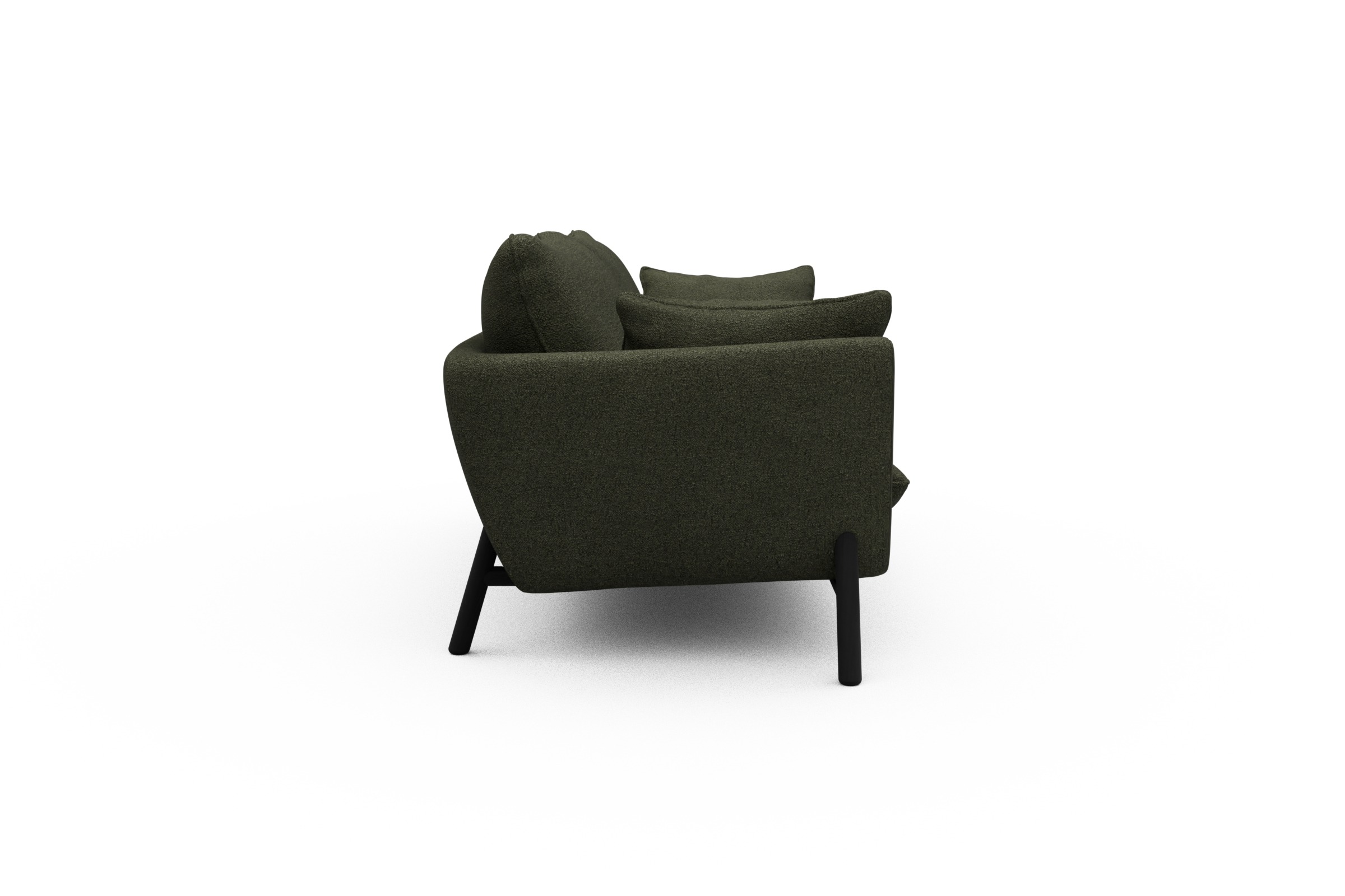 Sofa Emil 3-Sitzer Beinfarbe Eiche Schwarz Boucle-Forest-Green