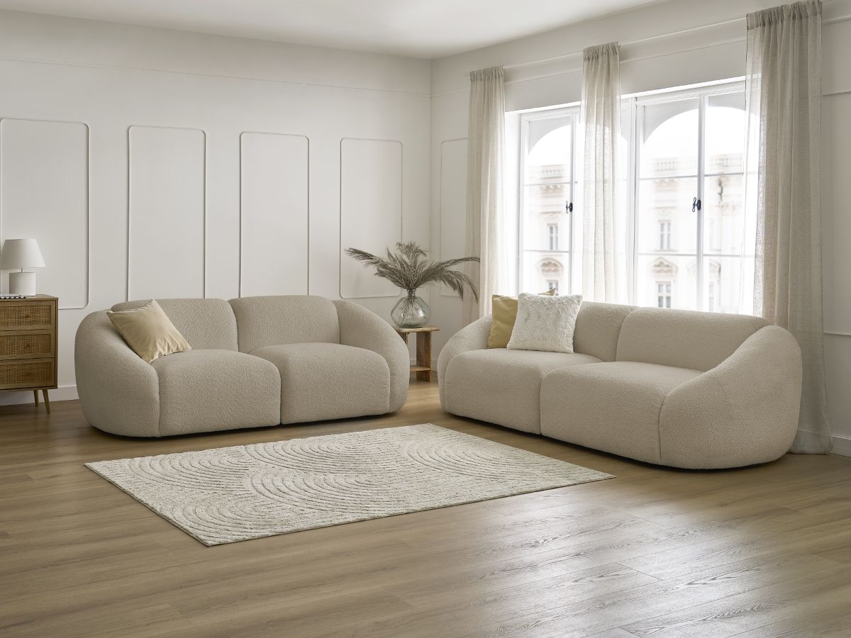 Bobochic Tina Sofa 5-Sitzer Bouclé-Stoff Beige