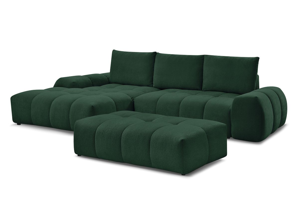 Bobochic Everest Ecksofa mit Schlaffunktion und Bettkasten und Pouf 318 × 180 cm, 3 Kissen Strukturstoff Grün Ecke links