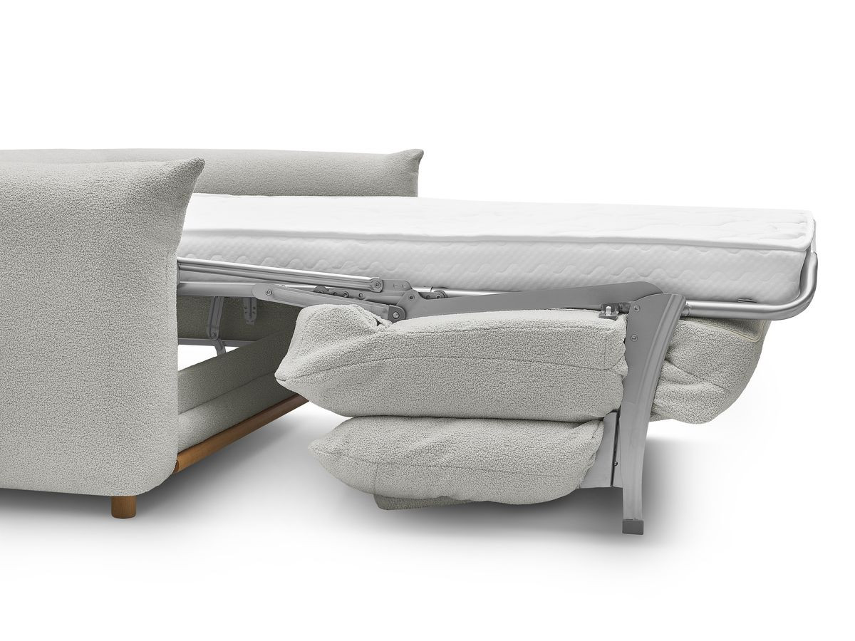Bobochic Ernest Schlafsofa 3-Sitzer, Liegefläche 190 × 140 / 160 cm Bouclé-Stoff Hellgrau, Liegefläche 140 × 190 cm