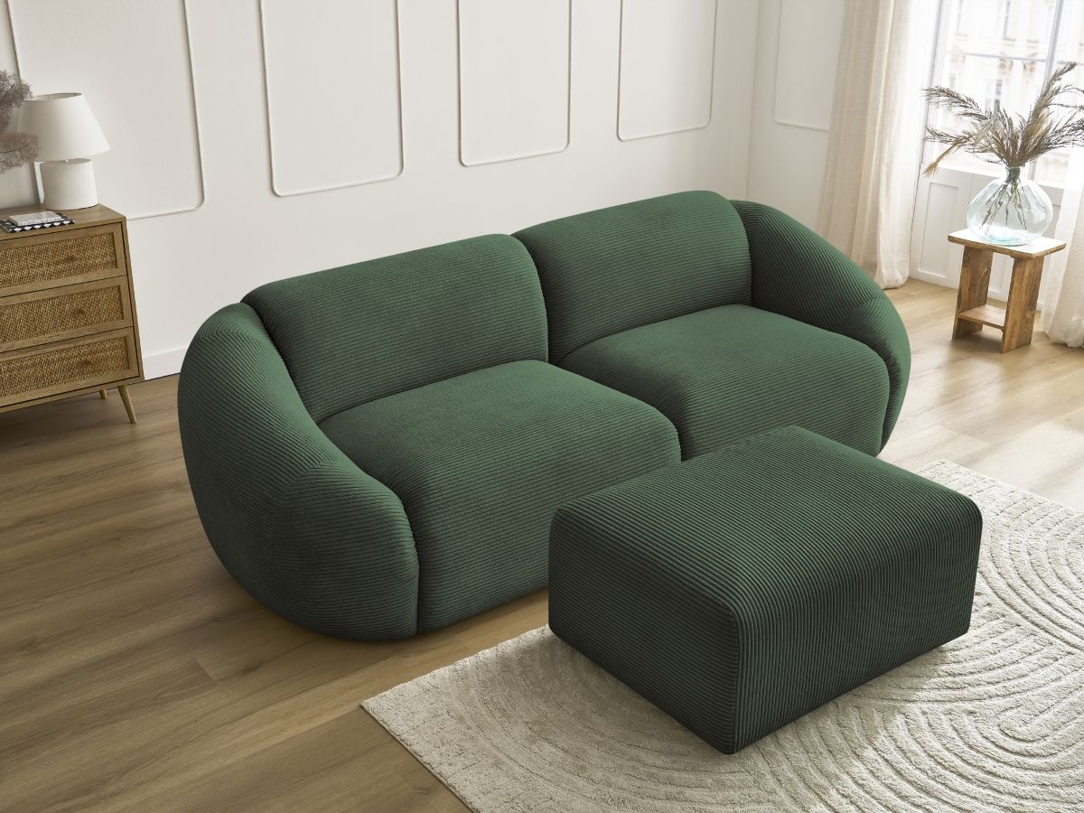 Bobochic Tina Sofa 4-Sitzer mit Pouf Cordsamt Grün