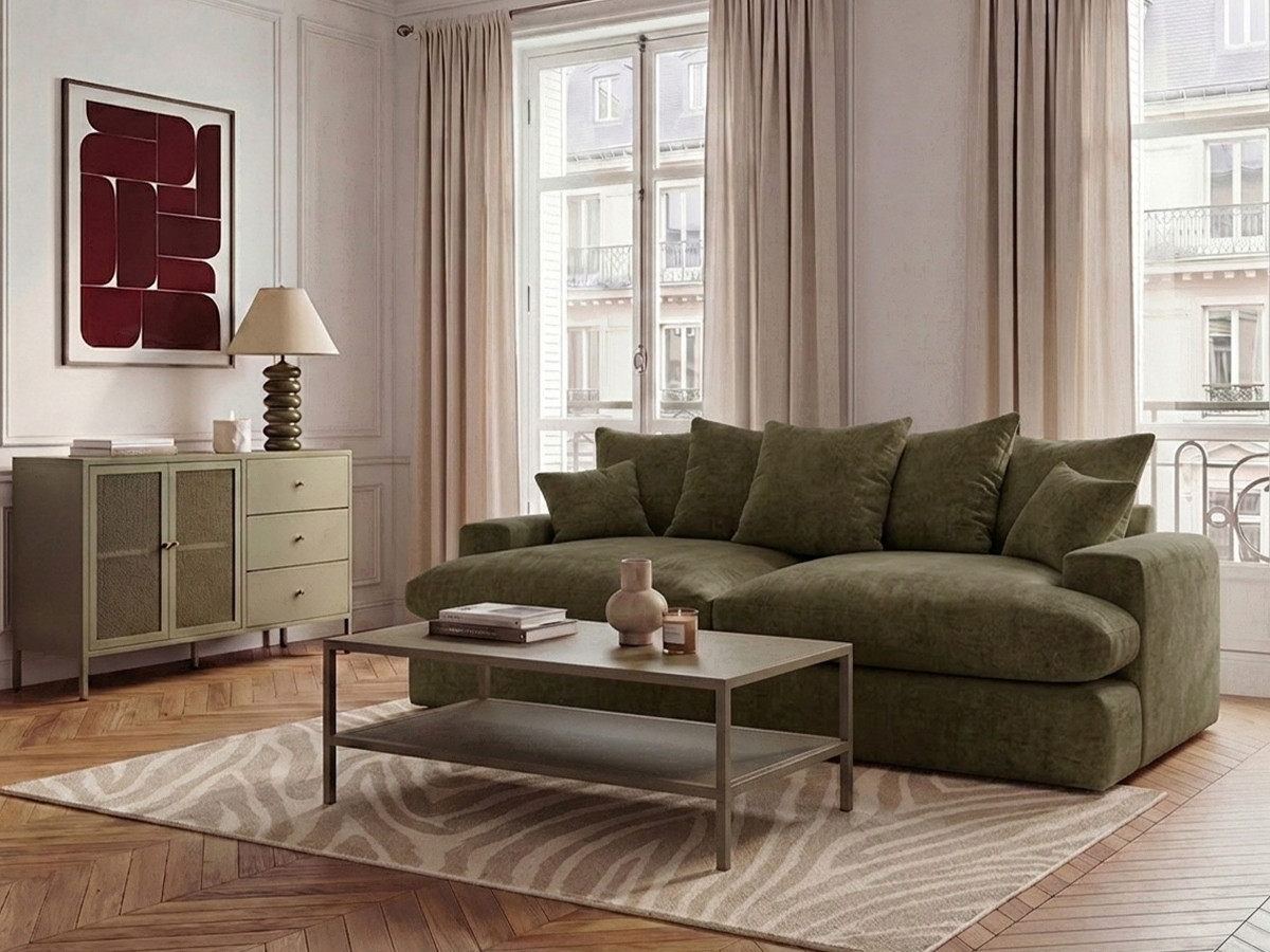 Bobochic Nevada Sofa 3-Sitzer 226 × 150 cm Stoff Grün