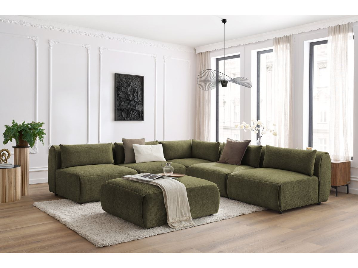 Bobochic Jeanne Ecksofa mit Pouf Strukturstoff Grün