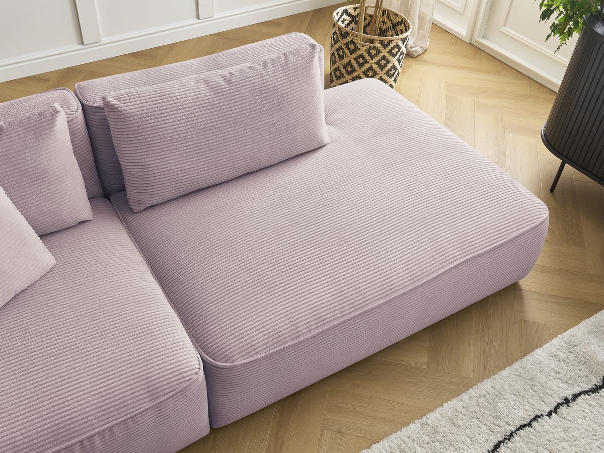 Bobochic Leopold Sofa 4-Sitzer mit Pouf Cordsamt Violett Armlehne links
