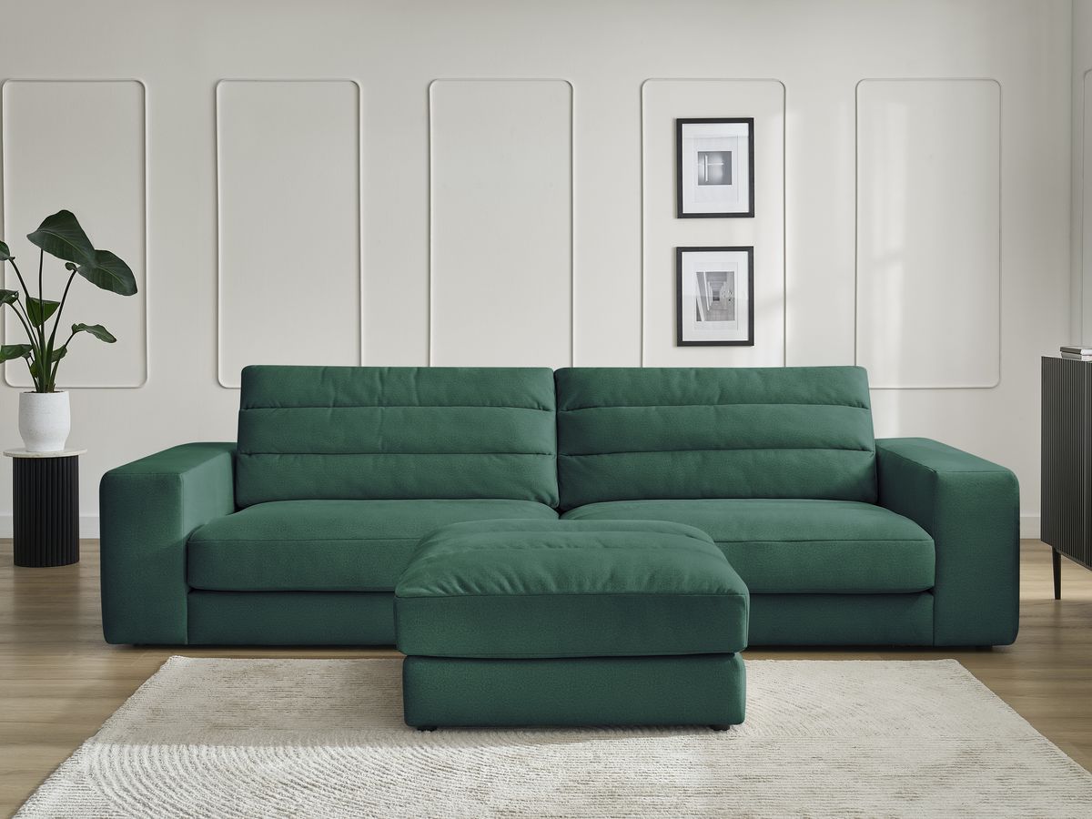 Bobochic Sierra Sofa 4-Sitzer mit Pouf Samt Dunkelgrün