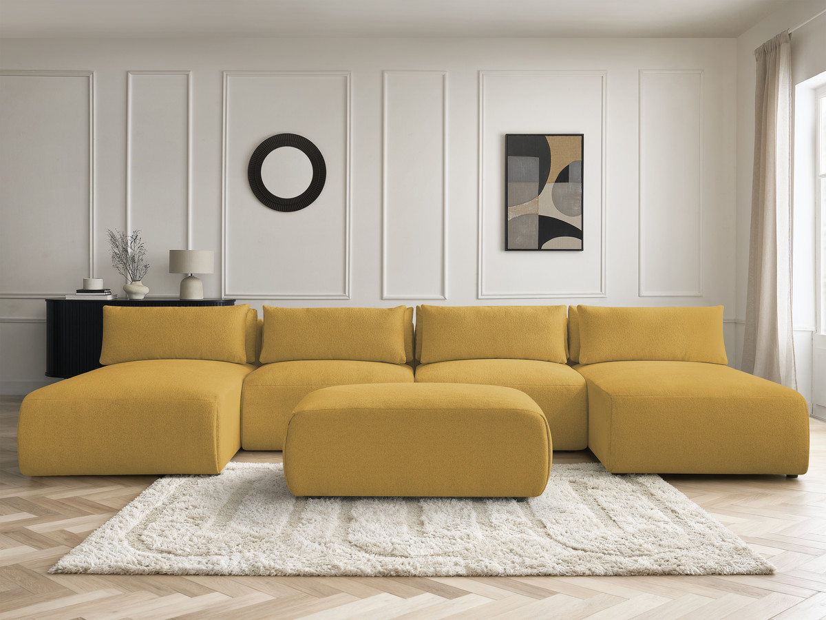 Bobochic Jana Wohnlandschaft mit kleinem Pouf Melange-Stoff Gelb