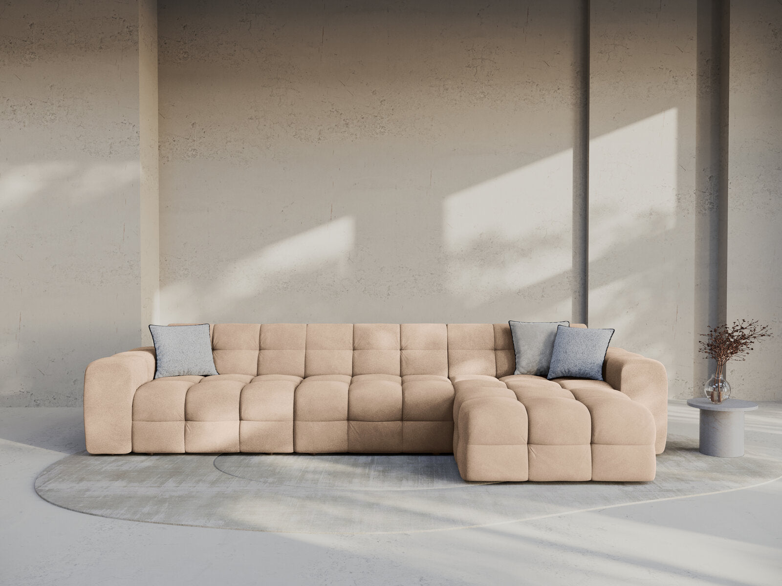 Micadoni Ecksofa Kendal 5-Sitzer Rechts Samt Mandel Beige