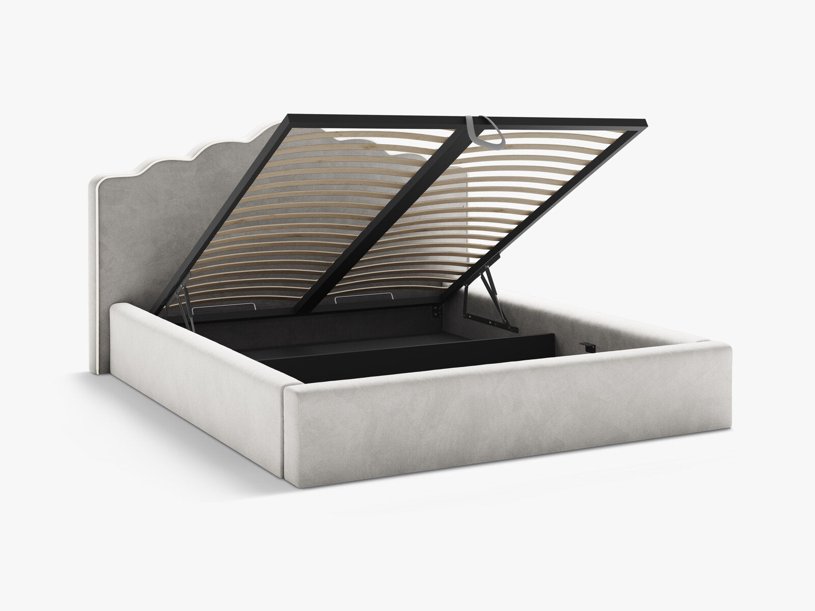 Micadoni Dream Samtbett mit Bettkasten und Kopfteil Samt Magic Velvet Elfenbein / Hellgrau 140x200