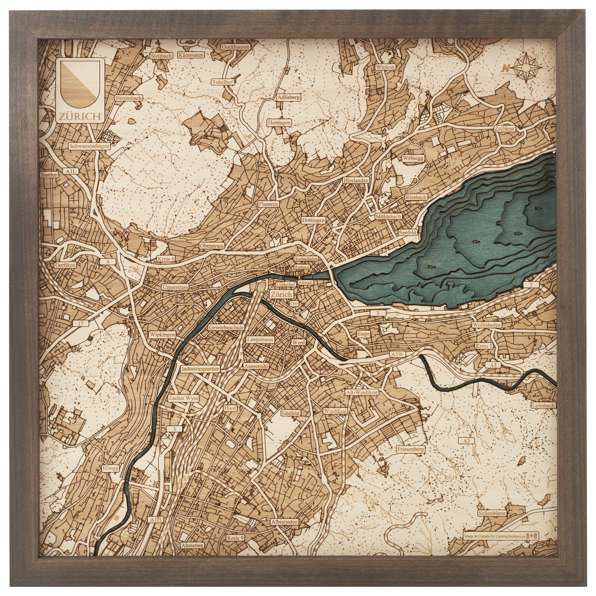 Cutting Brothers 3D Holz-Wandkarte Zürich 35 x 45 moebelfaktor