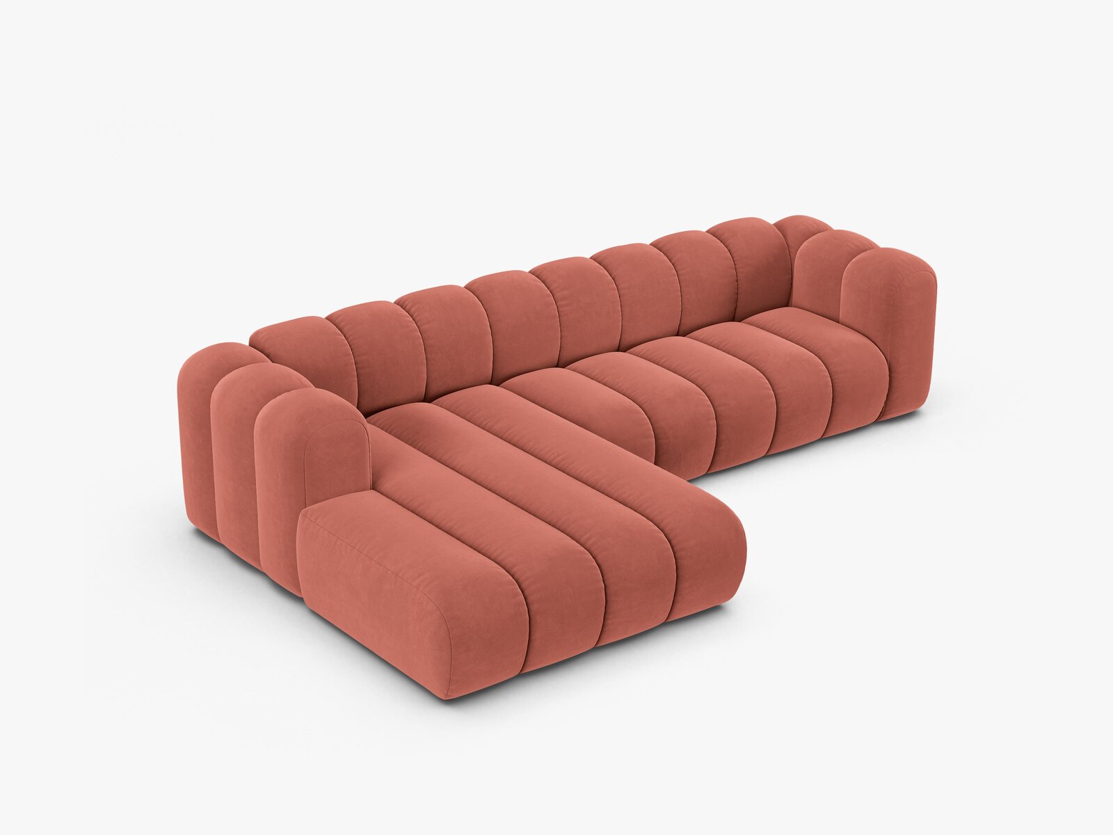 Micadoni Modulares Ecksofa Lupine 4-Sitzer Links Samt Salvador Koralle